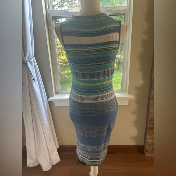 Venus Striped Blue,Teal & Yellow Knit Midi Dress Sz. Small-Good Condition🩵💛 - Picture 3 of 4